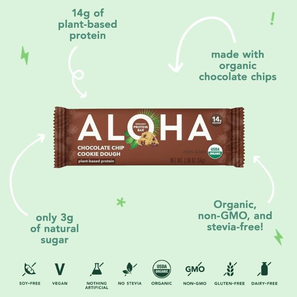 ALOHA Organic Plant-Based Protein Bar, Chocolate Chip Cookie Dough - 1.98 oz