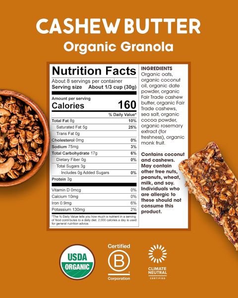 Alter Eco Organic No Added Sugar Granola, Cashew Butter - 8 oz