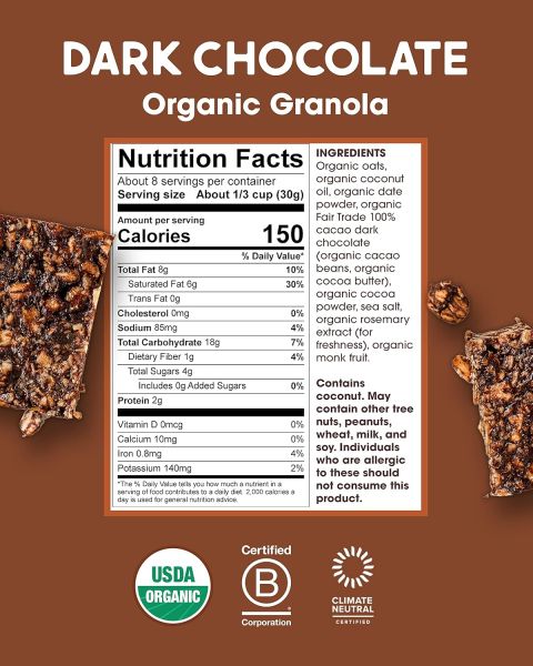 Alter Eco Organic No Added Sugar Granola, Dark Chocolate - 8 oz