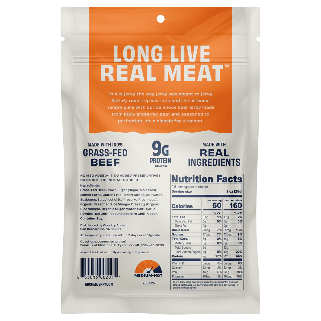 Country Archer Grass-Fed Beef Jerky, Mango Habanero - 2.5 oz