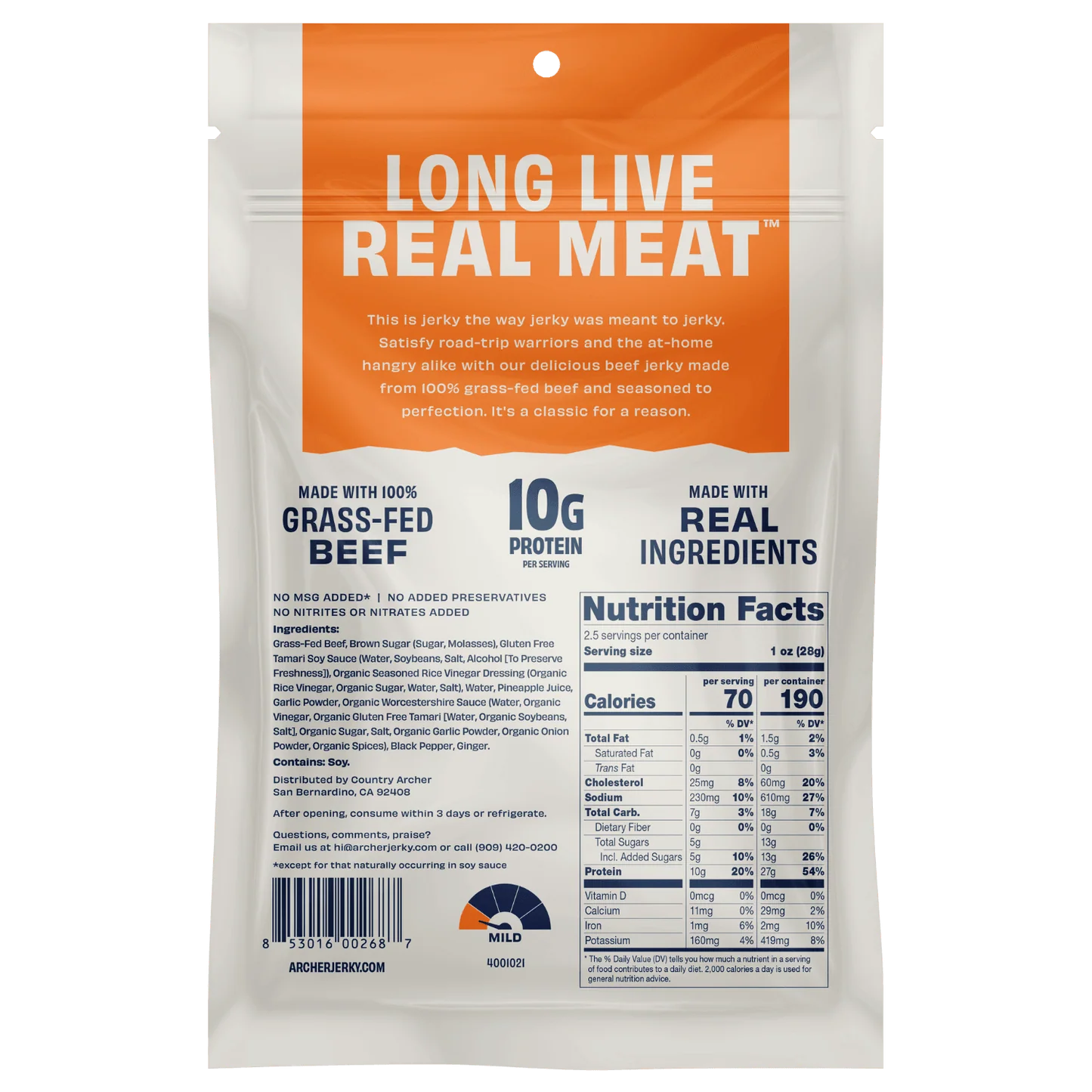 Country Archer Grass-Fed Beef Jerky, Teriyaki - 2.5 oz