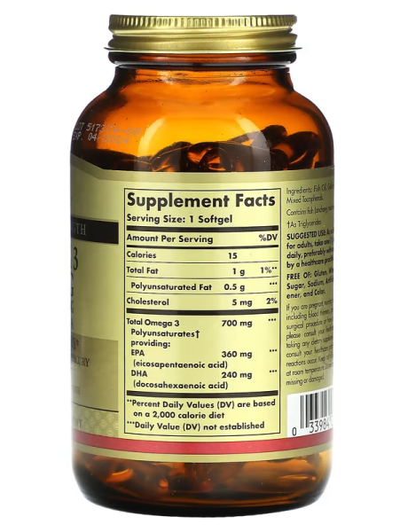 Solgar Omega-3 EPA and DHA - 700 mg - 120 Softgels