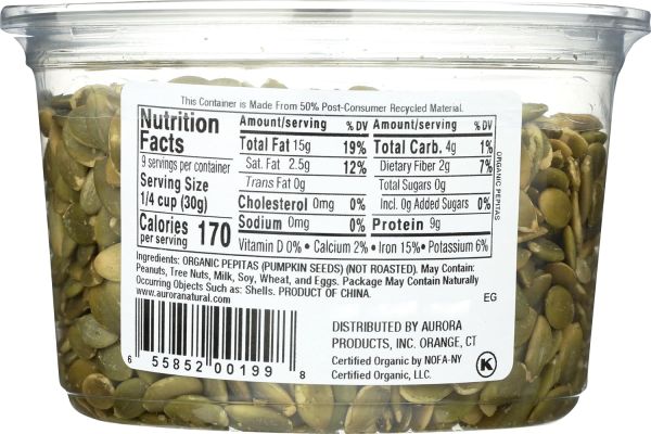 Aurora Products Organic Pumpkin Seeds, Raw - 10 oz