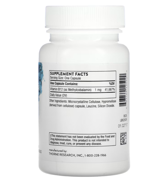 Thorne Vitamin B12 as Methylcobalamin - 1 mg - 60 Capsules
