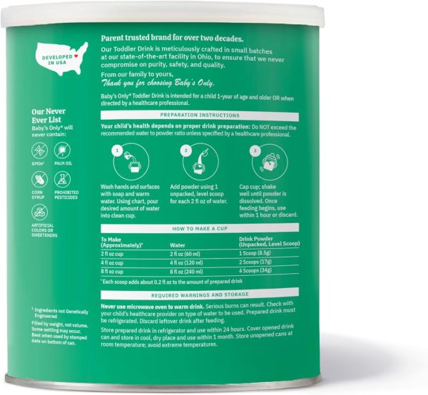 Baby's Only Organic Toddler Drink, Plant Based Pea Protein Powder - 12.7 oz