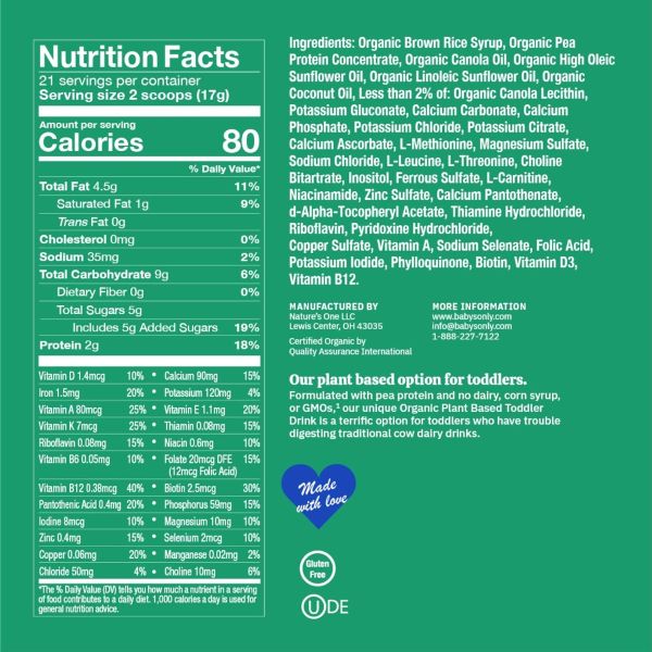 Baby's Only Organic Toddler Drink, Plant Based Pea Protein Powder - 12.7 oz