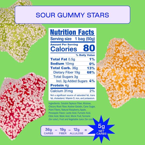 BEHAVE Low Sugar Gummy Candy, Sour Stars Raspberry Pineapple Apple