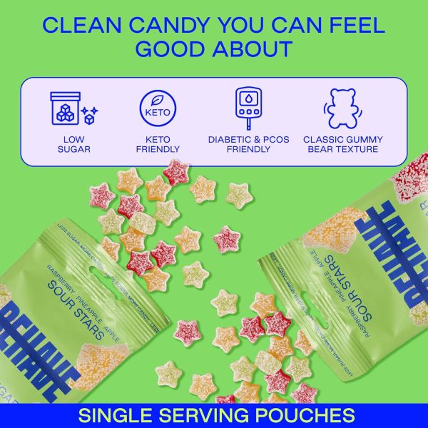 BEHAVE Low Sugar Gummy Candy, Sour Stars Raspberry Pineapple Apple