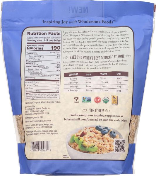 Bob's Red Mill Gluten Free Organic Protein Oats - 32 oz