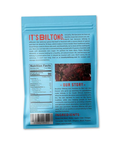 Brooklyn Biltong, Air Dried Grass Fed Beef Snack, Original - 8 oz