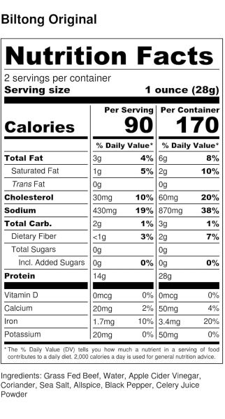 Brooklyn Biltong, Air Dried Grass Fed Beef Snack, Original - 8 oz