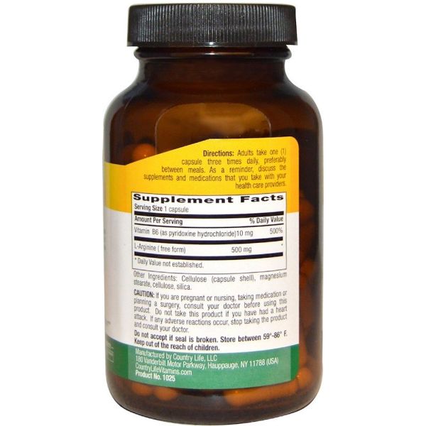 Country Life L-Arginine Caps 500 mg 100 Vegan Capsules