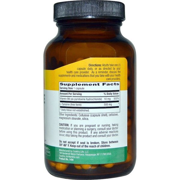 Country Life L-Tyrosine Caps - 500 mg - 100 Vegetarian Capsules