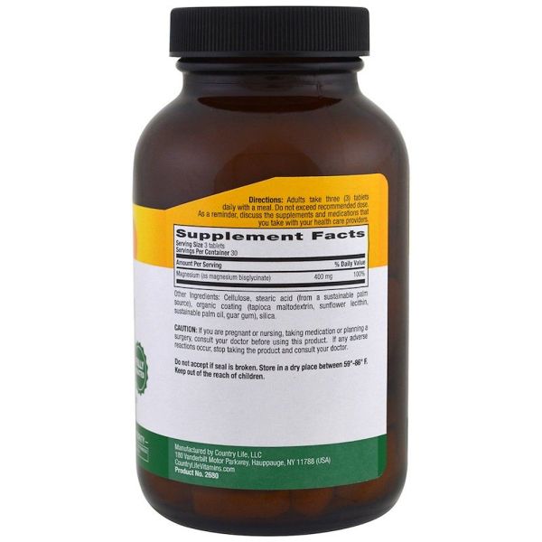 Country Life Chelated Magnesium Glycinate - 400 mg - 90 Tablets