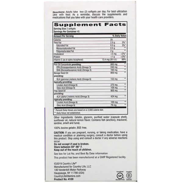 Country Life Ultra Concentrated Omega™ 3 6 9 - 90 Softgels