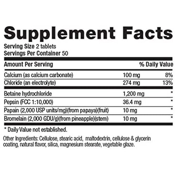 Country Life Betaine Hydrochloride with Pepsin 600 mg 100 Tablets