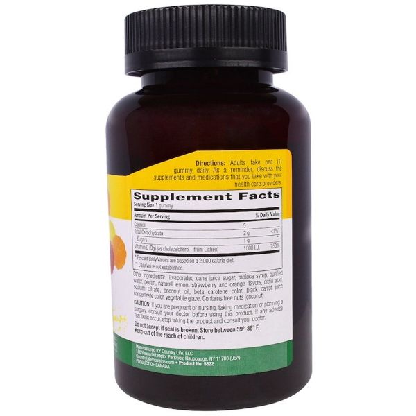 Country Life Vegan D3 Gummies Lemon Strawberry & Orange - 1000 IU - 60 Gummies