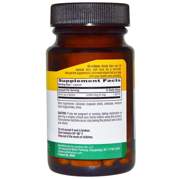 Country Life Biotin High Potency Gluten Free - 5 mg - 60 Vegetarian Capsules