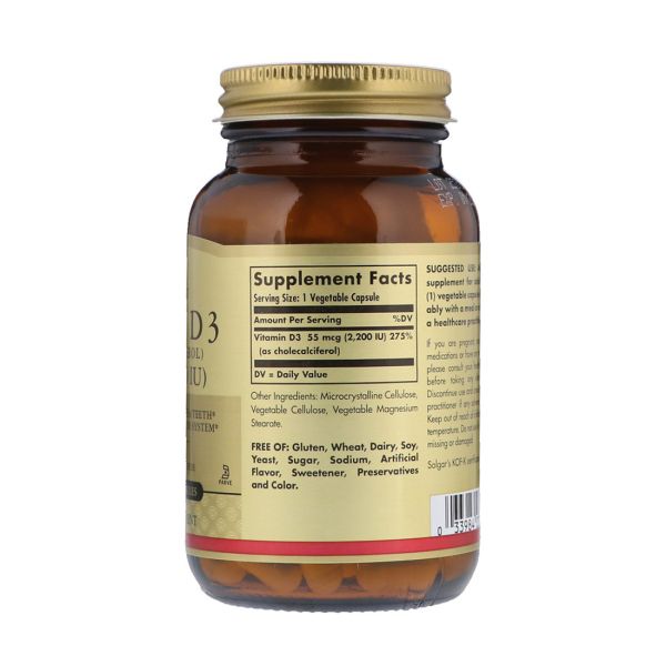 Solgar Vitamin D3 Cholecalciferol - 2200 IU - 100 Vegetable Capsules