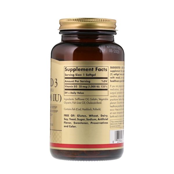 Solgar Vitamin D3 Cholecalciferol - 25 mcg - 250 Softgels