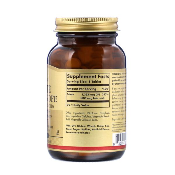 Solgar Folic Acid - 800 mcg - 250 Tablets