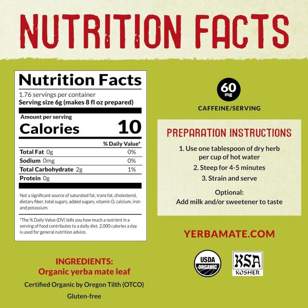 Eco Teas Organic Yerba Mate, Unsmoked Loose Tea - 1 lb
