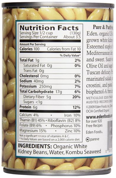 Eden Organic Cannellini White Kidney Beans, No Salt Added - 15 oz