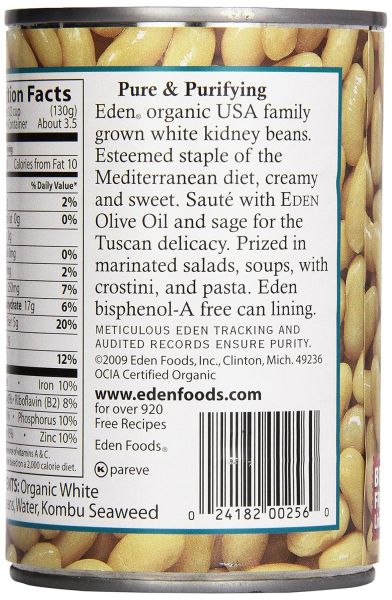 Eden Organic Cannellini White Kidney Beans, No Salt Added - 15 oz