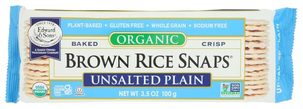 Edward & Sons Organic Brown Rice Snaps, Gluten Free Unsalted Plain - 3.5 oz