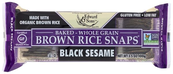 Edward & Sons Brown Rice Snaps, Gluten Free Black Sesame - 3.5 oz