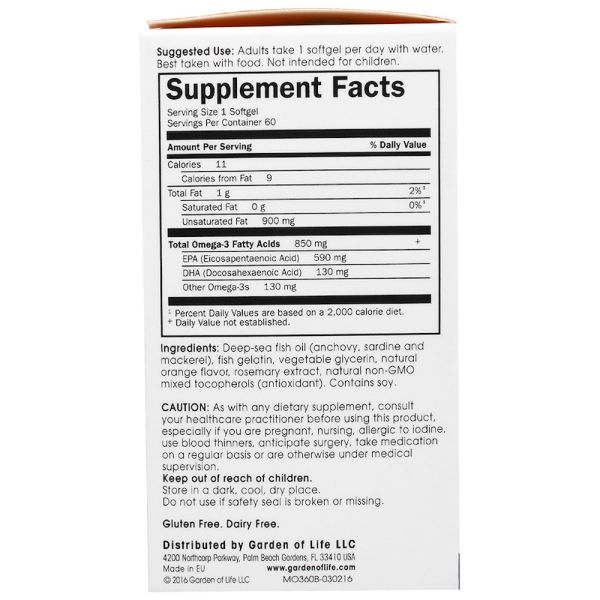 Garden of Life Minami Omega-3 Fish Oil Orange - 850 mg - 60 Softgels