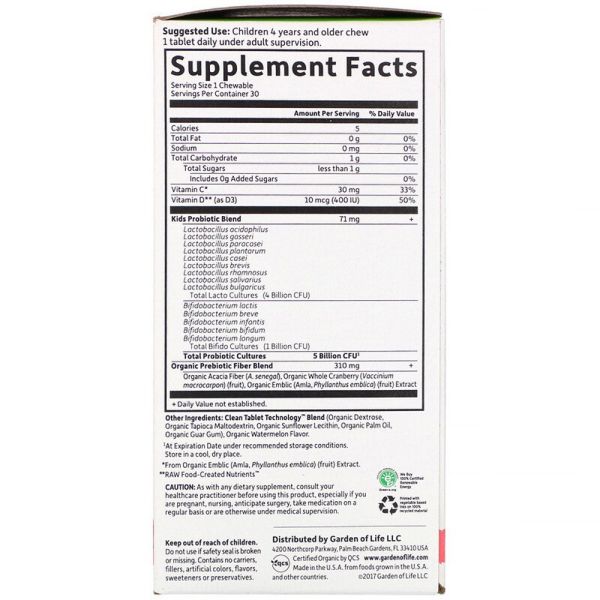 Garden of Life Kids Dr. Formulated Probiotics Organic Shelf Stable Watermelon - 5 billion - 30 Chewables