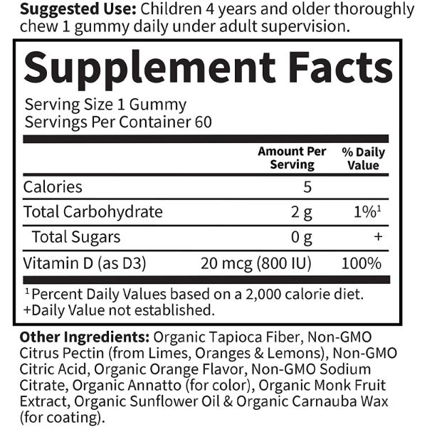 Garden of Life Kids Organic Vitamin D3 Orange Flavor 60 Vegetarian Gummies