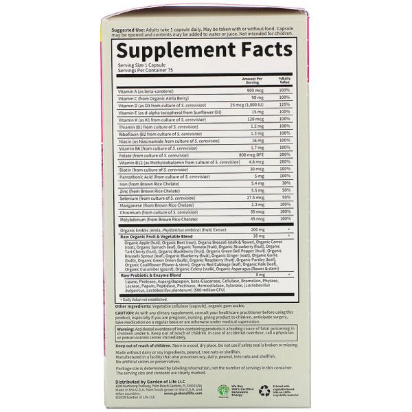 Garden of Life Vitamin Code RAW One Multivitamin for Women - 75 Vegetarian Capsules