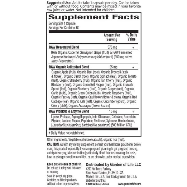 Garden of Life RAW Resveratrol - 350 mg - 60 Vegetarian Capsules