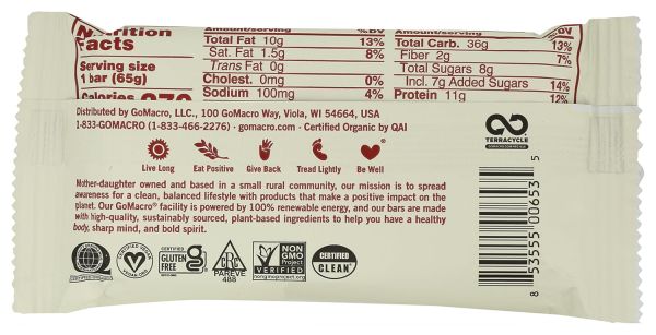 GoMacro MacroBar Organic Vegan Protein Bar, Maple Sea Salt