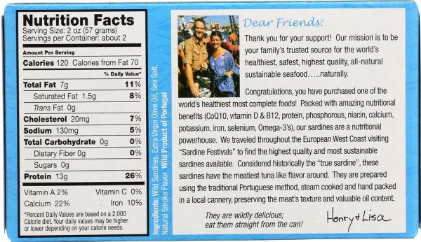 Henry & Lisa's Natural Seafood Wild Sardines in Extra Virgin Olive Oil - 4.25 oz