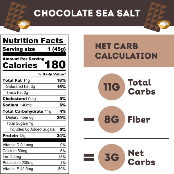 IQBAR Brain and Body Keto Protein Bar, Chocolate Sea Salt