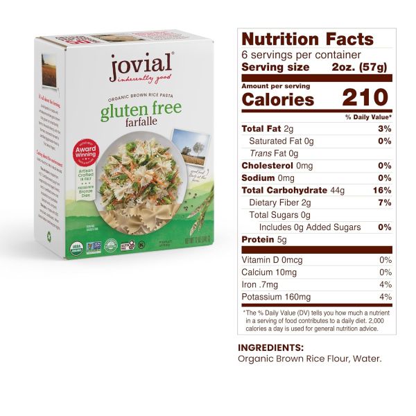 Jovial Organic Brown Rice Farfalle Pasta, Gluten Free - 12 oz