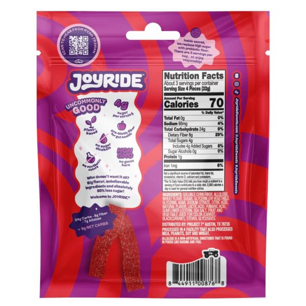 Joyride Sour Candy Strips, Sour Strawberry - 3.5 oz