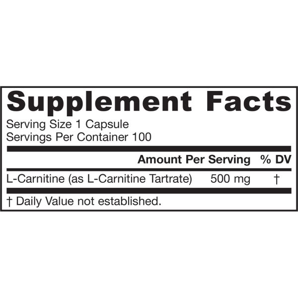 Jarrow Formulas Energy L-Carnitine Tartrate - 500 mg - 100 Capsules