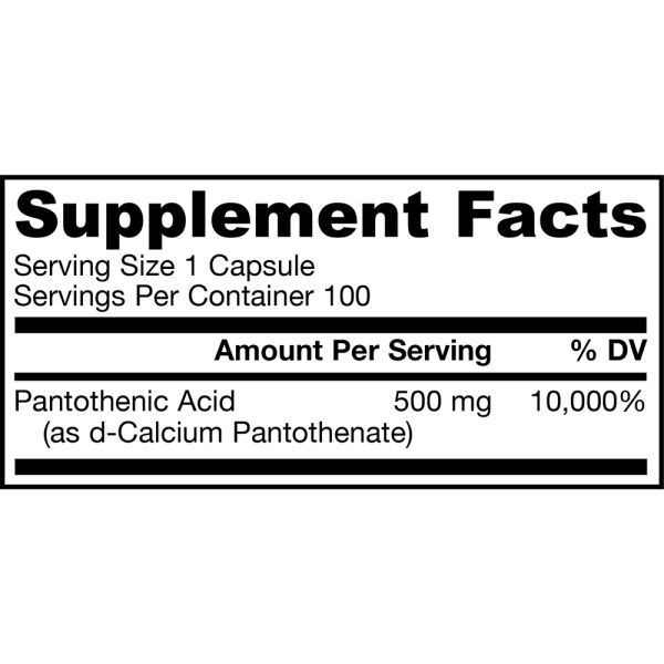 Jarrow Formulas Pantothenic Acid B5 - 500 mg - 100 Veggie Capsules
