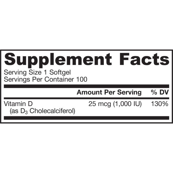 Jarrow Formulas Vitamin D3 Cholecalciferol 25 mcg (1,000 IU) 100 Softgels