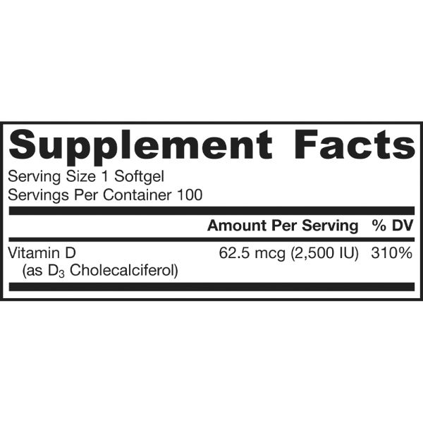 Jarrow Formulas Vitamin D3 - 2500 IU - 100 Softgels