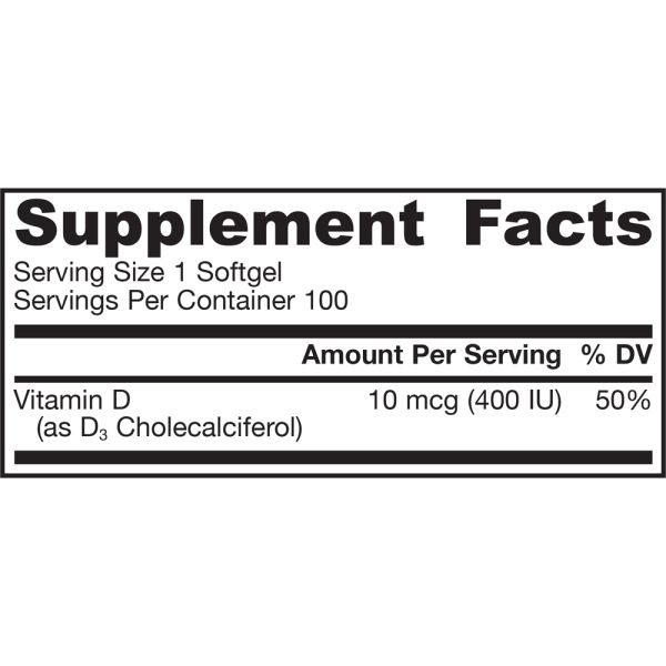 Jarrow Formulas Vitamin D3 Cholecalciferol 400 IU 100 Softgels