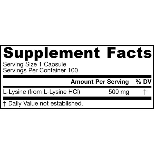 Jarrow Formulas L-Lysine - 500 mg - 100 Capsules