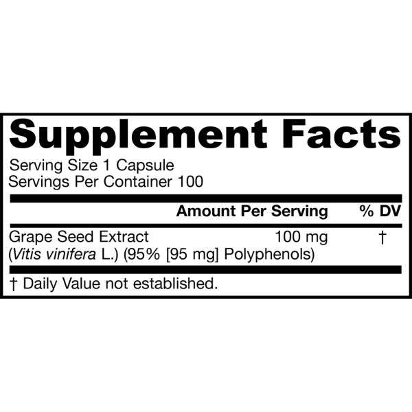 Jarrow Formulas OPCs + 95 Grape Seed Extract 100 mg 100 Capsules
