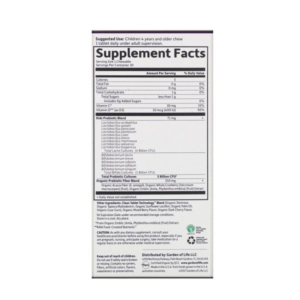 Garden of Life Kids Dr. Formulated Probiotics Organic Shelf Stable Berry Cherry - 5 billion - 30 Chewables