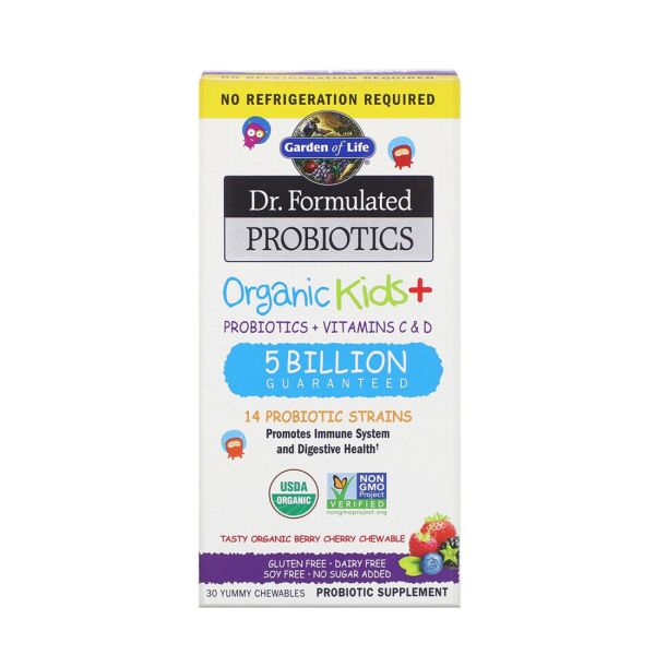 Garden of Life Kids Dr. Formulated Probiotics Organic Shelf Stable Berry Cherry - 5 billion - 30 Chewables