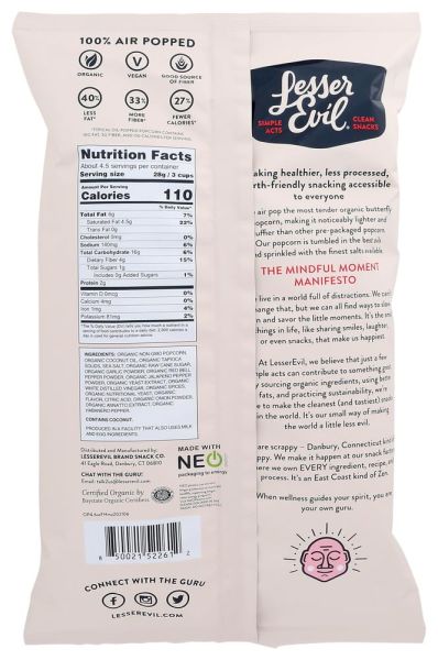 LesserEvil Organic Popcorn, Fiery Hot - 4.6 oz